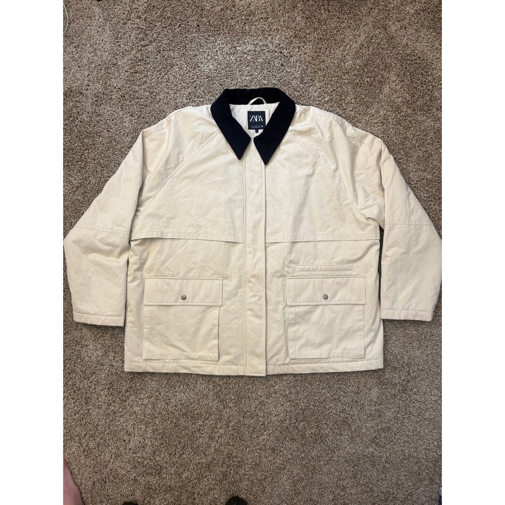 ZARA Padded Barn Jacket With Corduroy Collar Vanilla Harrington Size XL